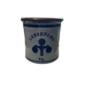 Harvey Lewisburg PA Stoneware Crock Grey Blue Handcrafted Pottery Jar 7.5in